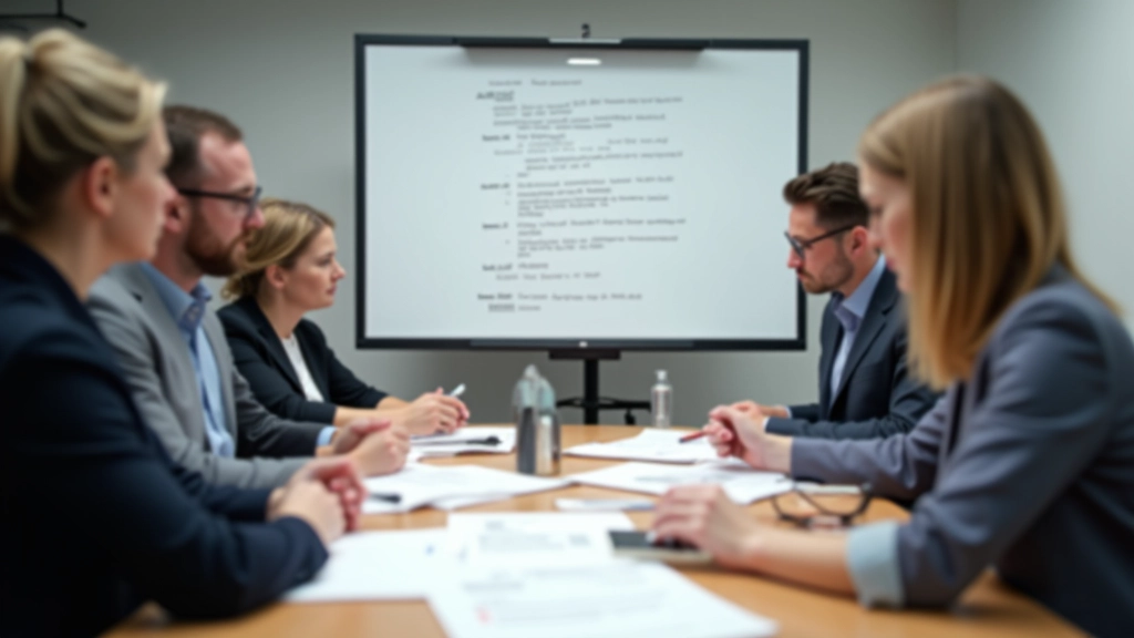 Groep professionals werkt aan case study rond tafel met flipchart en notities