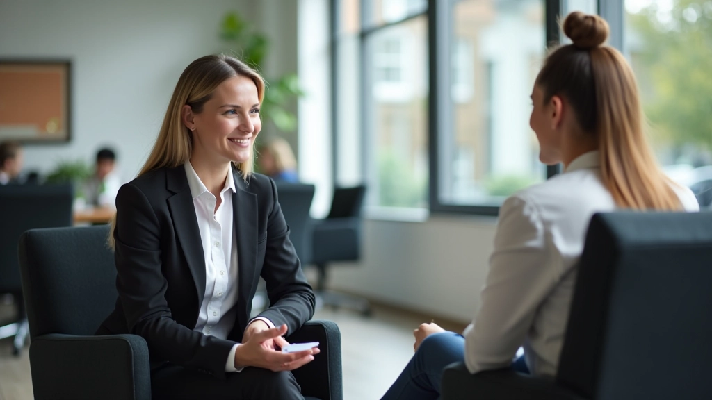 Trainer coacht deelnemer één-op-één met feedback moment, kantooromgeving